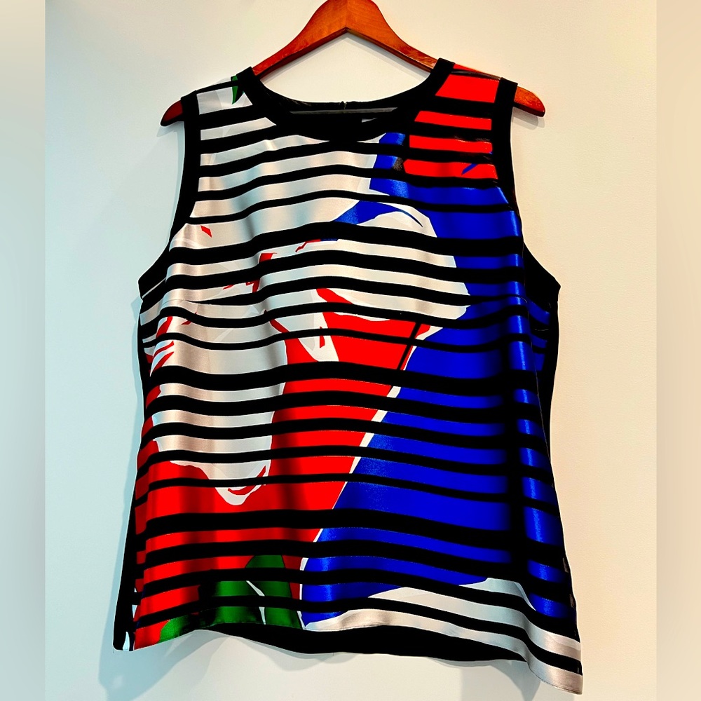 Hugo Boss Ladies Lined top - bright red, white and blue on a black lining.